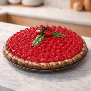 Vintage Ceramic Strawberry Pie Dish with Lid Decorative Serving Dish Red Brown